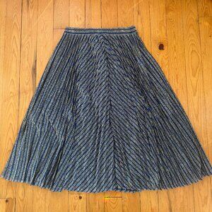 Beulah Metallic Silver w/ Blue, Metallic Pleated Party Skirt, Size X, Long
